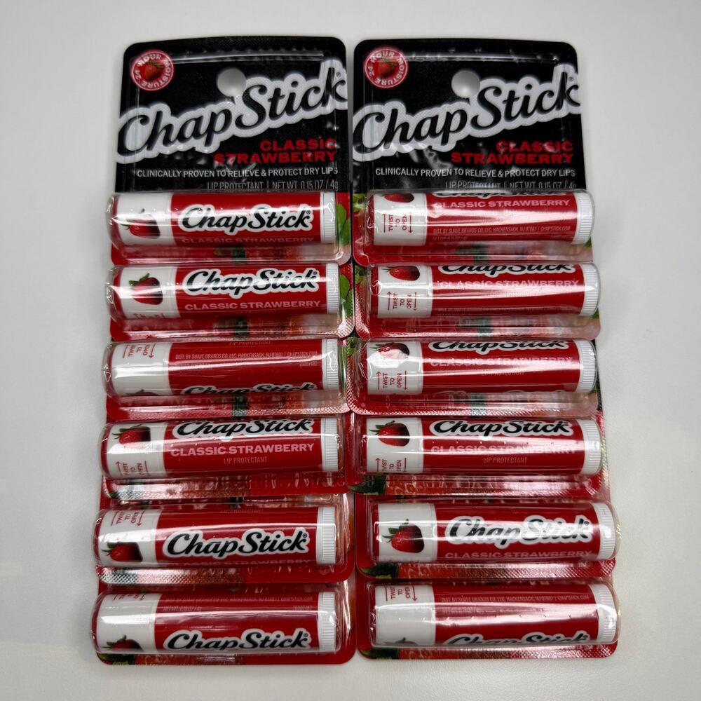 SET OF 12 — ChapStick Classic Strawberry Lip Balm & Skin Protectant Tube, 0.15oz